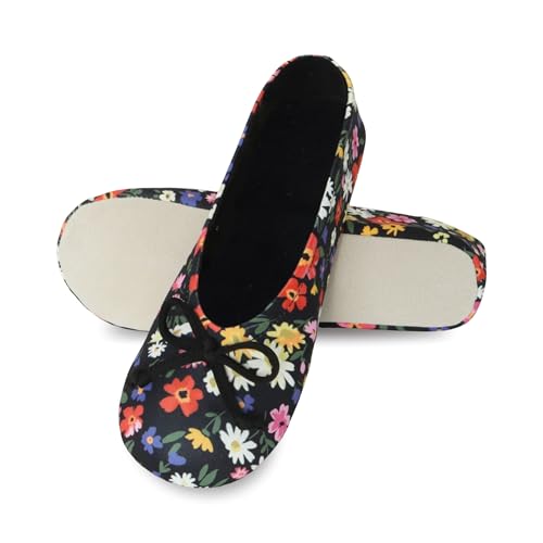 Image of Isotoner Women's Stretch Ballerina Slippers Soft House Shoes with 4 Way Stretch Fit, Bow Detail & Leather Sole