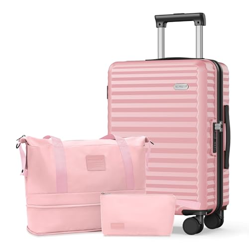 Image of SHOWKOO Suitcase Hardside Expandable Luggage Set, Suitcase with Double Spinner Wheels TSA Lock 3 Piece Set Pink (DB /TB /24in)
