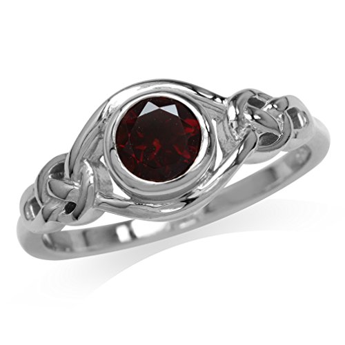 Silvershake Natural Garnet White Gold Plated 925 Sterling Silver Celtic Knot Ring Size 5