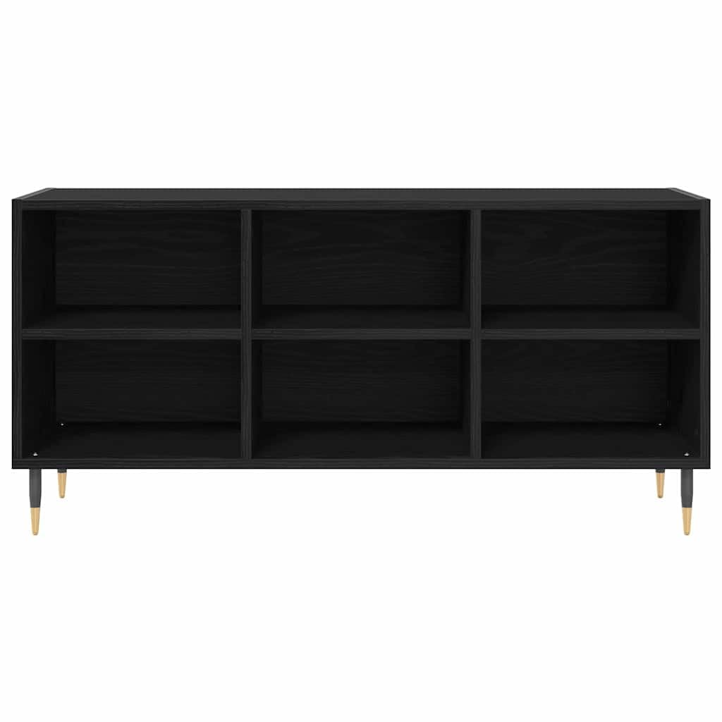 TV-Schrank Schwarz Eichen-Optik 103,5 x 30 x 50 cm Fernsehtisch mit 6 Regalen, verstellbare Böden, stabiler Metallbeine, Wandbefestigung, minimalistisch modern, für Wohnzimmer und Media Center
