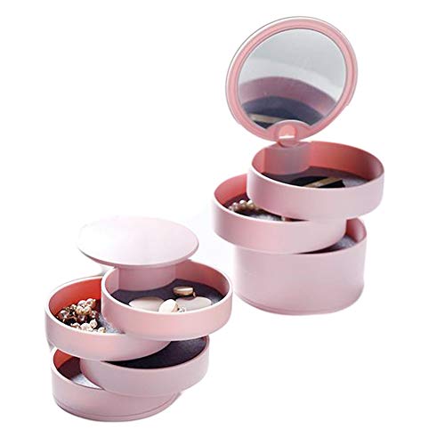 Multi-layer Jewerly Box with Mirror for Earring Necklaces Ring Small Travel Organiser Storage Cae Fashion Holder Pink