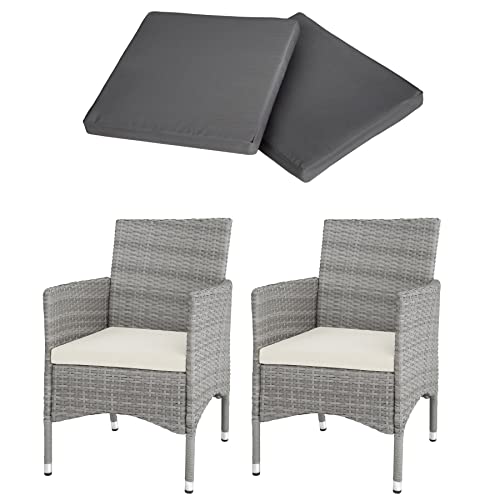 TecTake® Set de 2 Sillones en Ratán y Acero, Muebles Jardín Exterior Resistentes a la Intemperie, Sillón para Conjunto Jardín Exterior, Cojines con Fundas Intercambiables, Fácil Montaje - Gris/Crema - imagen 4