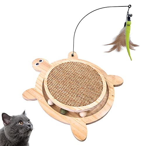 Petest Cat Scratcher Board Natural Sisal Cat Scratch Mat With Interactive Toy And Catnip Balls, Cat Scratching Pad With Cat Toy Roller, Turtle Design #TOP15