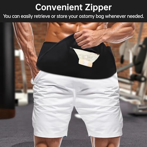 OEIPSMK Ostomy Belt, Adjustable 33\'\'-43\'\' Ostomy Pouch Cover with Zipper, Elastic Ostomy Support Belt,Black Unisex Stealth Belt for Holding Ostomy Bag - Thumbnail 3