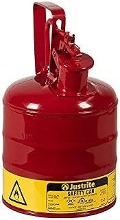 Justrite 10301 Type I Steel Flammables Safety Can, 4L Capacity, Red