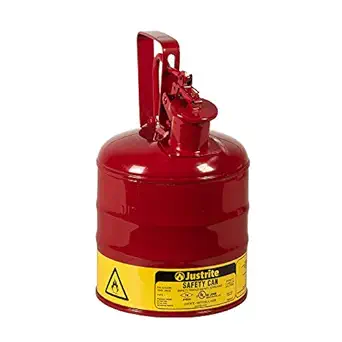 Justrite 10301 Type I Steel Flammables Safety Can, 4L Capacity, Red, 1 Gallon