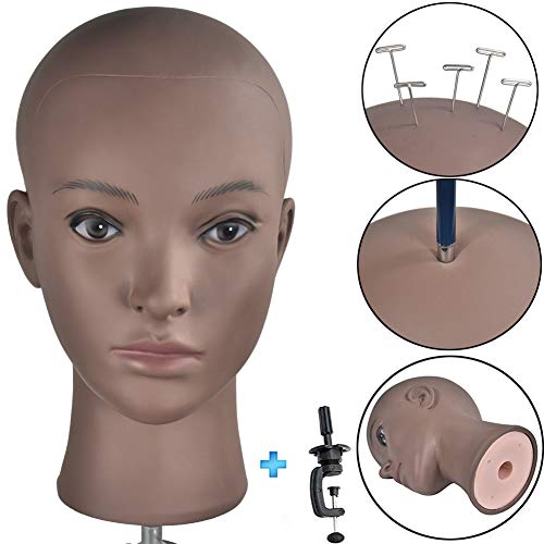 image for ErSiMan Afro Cosmetology Mannequin Head Bald Manikin head for Wigs Mak
