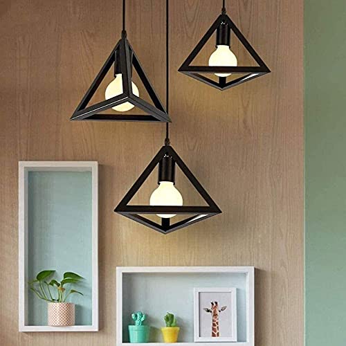 Lámpara colgante triangular de hierro forjado negro con casquillo E27 para techo 6