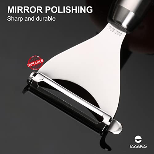 Essbes Fruit And Vegetable Peeler-Stainless Steel Material + Sapele Solid Wood Handle Potato Peeler Hand, Cloth Wheel Mirror Polishing Process Food Scraper Tool, Suitable For Vegetables And Fruits #TOP1