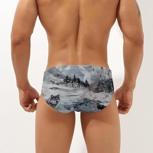 Wolf Wolves by The Stream Mens Swim Briefs Bikini Sexy Low Rise Trunks Swimsuit Bathing Suit Beach2