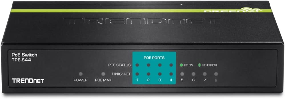 TRENDnet 8-Port 10/100Mbps PoE Switch, 4 x 10/100, 4 x 10/100 PoE, 802.3af, 30 W PoE Budget, TPE-S44