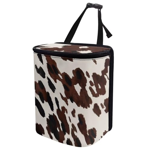 Image of KEIAHUAN Brown Cow Car Trash Can with Zipper-Closed Lid for Back Seat Collapsible Portable Auto Garbage Bag Large Capacity Trashcan Storage Bag for Cars, Sedans, SUVs & Trucks