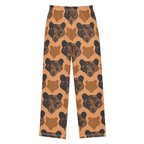 ZZXXB Brown Bear Print Boys Long Pants Soft Trousers Elastic Waist Kids Lounge Bottoms with Pockets S-XL