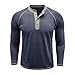 Men's Fall T-Shirts Long Sleeve Front Placket Henley Shirts Solid Business Casual Clothes with Pocket Dark Blue Small