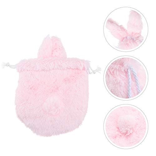 Lurrose Linda Bolsa de armazenamento de coelho de pelúcia fofa com cordão, 25,4 x 17,78 cm (rosa)