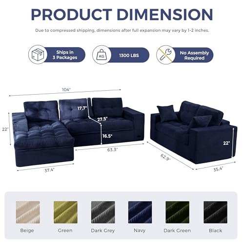 Image of MAXYOYO Modular Sectional Sofa with Ottoman and Loveseat, Cloud Boneless Couch with Layered Cushion, Flexible Module Combination Sofa for Living Room, No Assembly Required,Navy