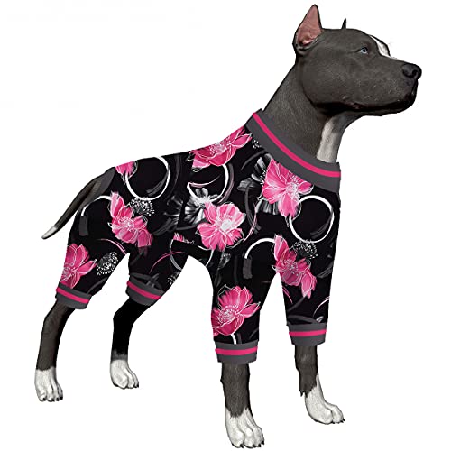 Lovinpet Xxl Dog Pajamas For Pitbulls - Undershirt For Dog Hoodies, Surgery Recovery Shirt For Dogs, Black And Pink Floral Print, Uv Protection Bodysuit For Large Dogs,Pink Xxl #TOP10