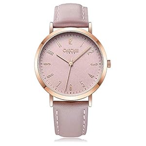 ColiChili 1017D Women’s Watch Dial Leather Band Japanese Quartz Water Resistant 3ATM Fashion Watch, Pink, Belt Type: