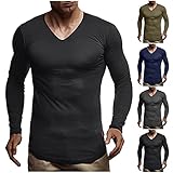 BUKAIXIN Herren Langarm Shirt mit tiefem V-Ausschnitt deep v-Neck Longsleeve Slim fit Stretch,Angeln T-Shirt Fishing Shirt Langarm Hemd Fischerhemd Angelbekleidung UPF UV Sonnenschutz