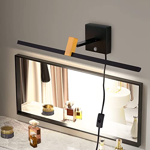 Image of MantoLite LED Dimmable Bathroom Mirror Vanity Light Fixture 24inch 14W Cabinet Picture Wall Lights, Indoor Lightings Wall Sconce with Adjustable Arm Bedside Reading Lamp, Plug in Display Lamps Black