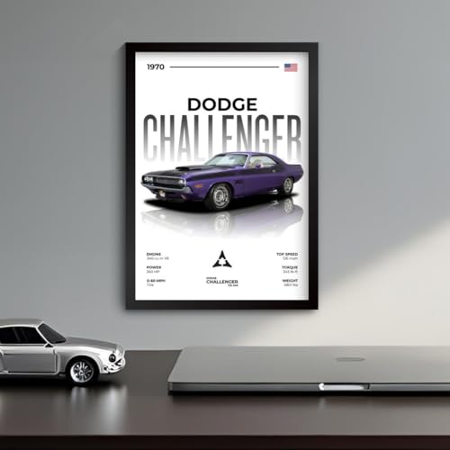 Image of Dodge Challenger Poster | Framed 1970 Challenger A4 Sized (31 x 23 cm) | Muscle Poster for Wall, Gift for Boys, American Muscle Car Frames | Car Posters for Wall, Bedroom, Hostel, Study Area (F 060)