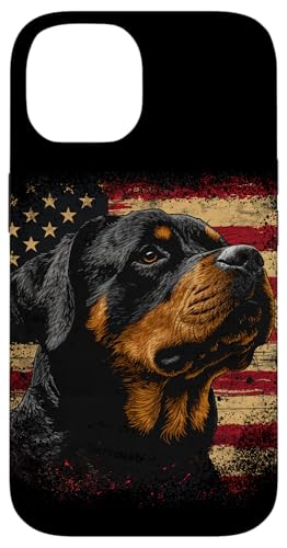 Vintage Rottweiler Dog Patriotic USA American Flag Case for iPhone 14