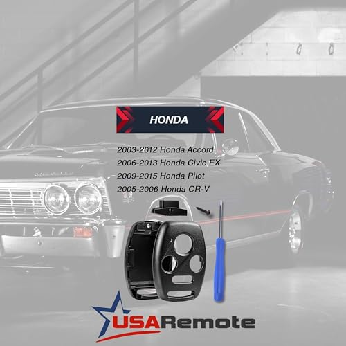 Image of Cutting NOT Required - Key Fob Keyless Entry Remote Shell Case & Pad fits Honda 2003-2012 Accord / 2006-2013 Civic EX / 2009-2015 Pilot /2005-2006 CR-V