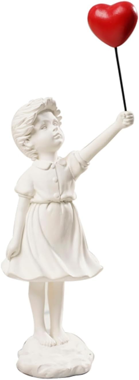 Statua in resina con palloncino, decorazione per la casa, decorazione per la casa, in resina, colore: bianco