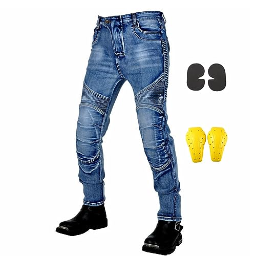 GEBIN Motorradhose Herren, Motorrad Jeans Herren mit Protektoren, Aramidfaser Jeans Motorrad, Motorrad Hose mit Oberschenkeltaschen (Blue,L)