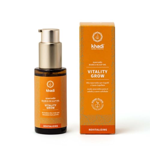 khadi VITALITY GROW Olio per capelli Ayurvedico - Il Rosmarino aiuta la crescita dei capelli e li rivitalizza - ideale in caso di caduta dei capelli - 100% naturale, vegano e senza siliconi - 50 ml