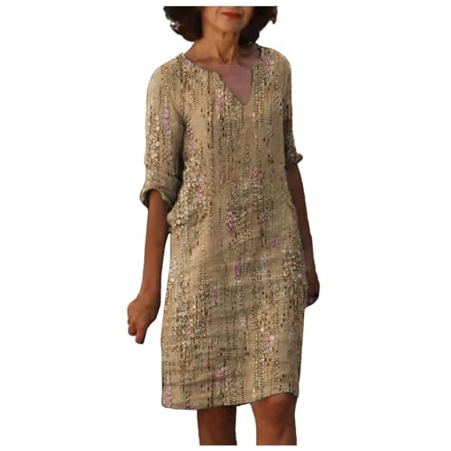 Ladies Summer Midi Dresses with Sleeves Linen Casual Holiday Shfi...