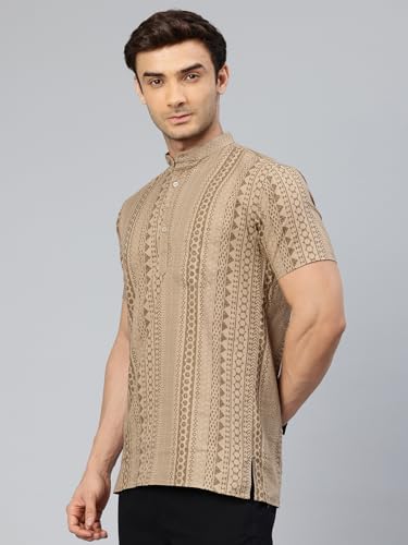 Image of Majestic Man Men Slim Fit Ethnic Motifs Cotton Printed Half Sleeve Short Kurta