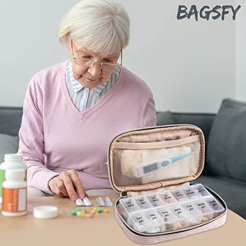 Image of BAGSFY Pill Organizer Case 2 Times a Day- Weekly Medicine Organizer Travel Pill Box with Removable 7 Day Medicine Case Container for Fish Oil, Vitamin, Supplement