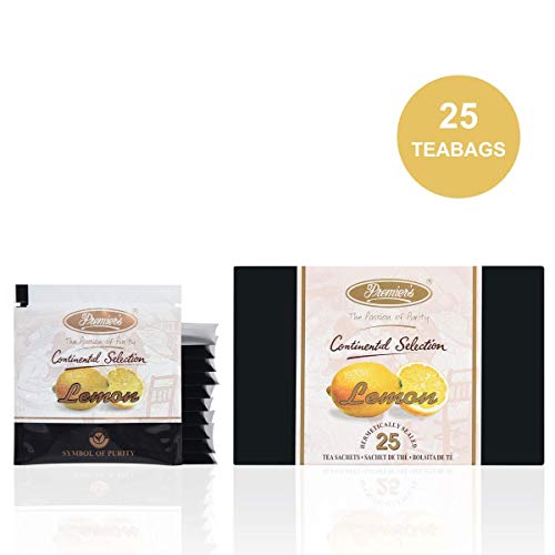 Image of Premiers Lemon Flavoured Tea, Citrus-Infused Black, 25 Tea Bags, 50 g, No Additives, Suitable for Hot or Iced Brewing, Refreshing Lemon Notes