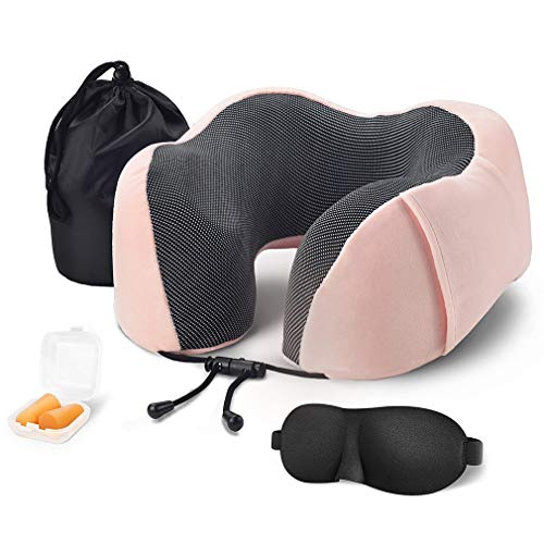 Preisvergleich Produktbild Pahajim Tragbares Reise-Nackenkissen Gedächtnisschaumkissen U-förmiges, Orthopädisches Ergonomisches Nackenstützkissen für Büro und Haus, mit Augenmaske und Ohrstöpsel