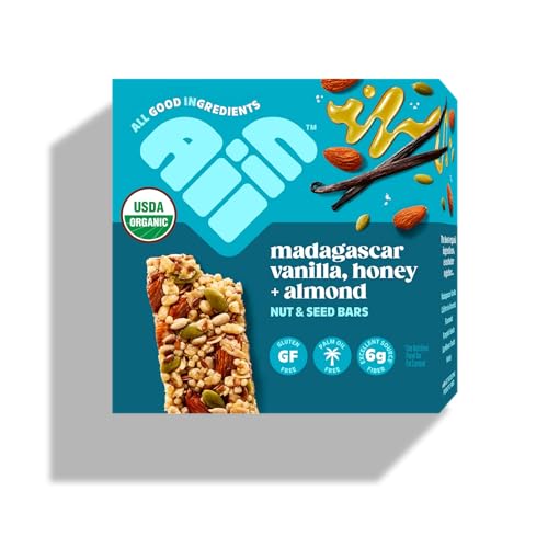 All In Snack Bars Madagascar Vanilla, Honey & Almonds – Healthy Snack for Adults and Kids – Gluten Free – Organic – Non-GMO (12 Pack)