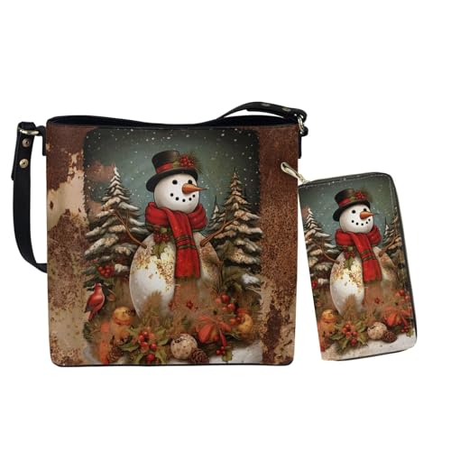 Image of HUGS IDEA Leather Purses and Handbag for Women Bucket Bag with Wrist Wallet 2 Packs