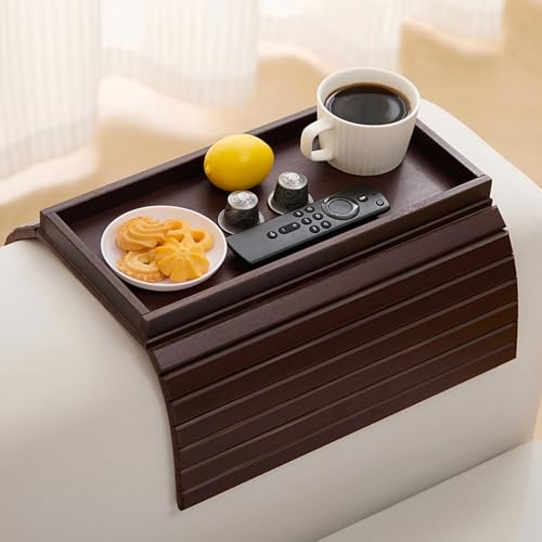Bamboo Couch Arm Tray Table，Foldable Sofa Armrest Tray Table for...