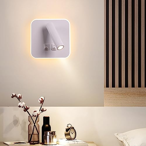 Image of Wall Wash Light White Bed LED with Interior Wall Adjustable Spotlight Reading lamp Wall lamp for Hallway Bedroom Stairs Hotels Indoor Bedside Lamp 3000K (3W + 10W)