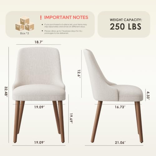 Image of MALOL Dining Room Chair Set of 6, Upholstered Kitchen Chairs with Wood Legs, High-Back Padded Dining Chairs for Dining Room /Restaurant /Cafe, Beige