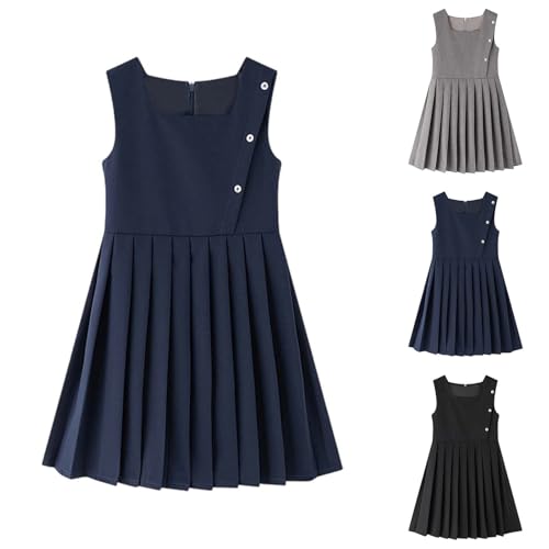 Uniform Dresses for Girls School Uniform Jumper: Stretch Fit Pleated Hem Kids Sleeveless Soft Dress 5-16Y