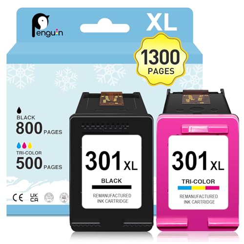 Penguin 301XL für HP 301 Druckerpatronen für HP Envy 4500 4508 5530 Deskjet 1000 2000 2050 3050 Officejet 2620 4630 Wiederaufbereitete für HP 301XL Patronen (Schwarz und Farbe) Penguin 301XL für HP 301 Druckerpatronen für HP Envy 4500 4508 5530 Deskjet 1000 2000 2050 3050 Officejet 2620 4630 Wiederaufbereitete für HP 301XL Patronen (Schwarz und Farbe)
