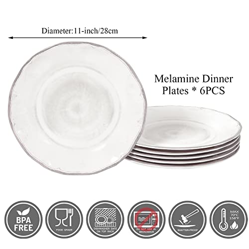 Gofunfun Melamine Dinner Plates Set - 6Pcs 11In Melamine Pasta Dessert Salad Plates, Unbreakable Melamine Classic Plates For Indoor And Outdoor Party Set Of 6 #TOP1