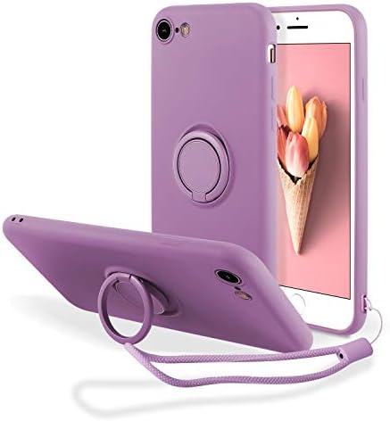 UEEBAI Case for iPhone SE 2022 5G/iPhone 7/iPhone 8/iPhone SE 2020, Ultra Slim TPU Shockproof Silicone Case Ring Holder Kickstand Magnetic Car Mount Cover Wrist Strap for iPhone SE3/SE2 - Blue Grey