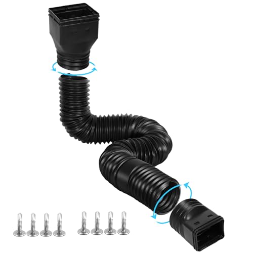 Gutterlix 1 Pack Flexible Gutter Downspout Extensions Extendable from 21" to 67", Downspout Extender Comes with Adapters, Thickened Down spout Drain Extension for Rainwater Drainage(Black)