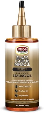 African Pride Black Castor Miracle Hair & Scalp Sealing Oil – Hair Oil with Black Castor, Tea Tree & Soybean Oil for Moisture Lock, Scalp Relief & Growth Support | 6oz