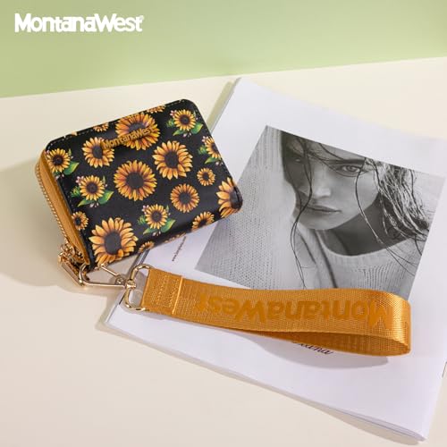 Image of Montana West Small Sunflower Wallet for Women Female Ladies with a Detachable Wristlet Women's Wallet with Rfid Blocking Lining Minimalist Lightweight & Easy to Carry MWC-4201BK