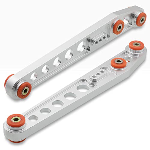 AJP Distributors Suspension Rear Lower Aluminum Control Arm Kit Silver LCA Red Solid Polyurethane Bushings Compatible/Replacement For Civic EK EM LX DX EX SI 1996 1997 1998 1999 2000 96 97 98 99 00