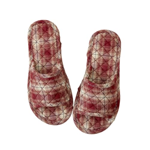 Premium Comfort All Seasons Checker Plaid Women's House Slippers Indoor Soft Home Slip On Shoes Cushion Sole