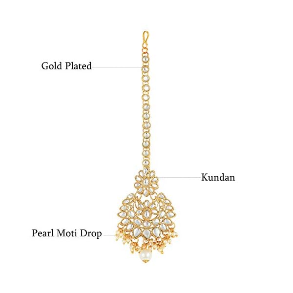MEENAZ Traditional Kunden Kundans Ethnic Gold Pearl Hair Long Head Chain Chandbali Bride Dulhan Bridal Wedding Matha patti Tika Moti Maang Tikka Teeka Set Women Girls design - Maang Tikka-M132 - Image 4